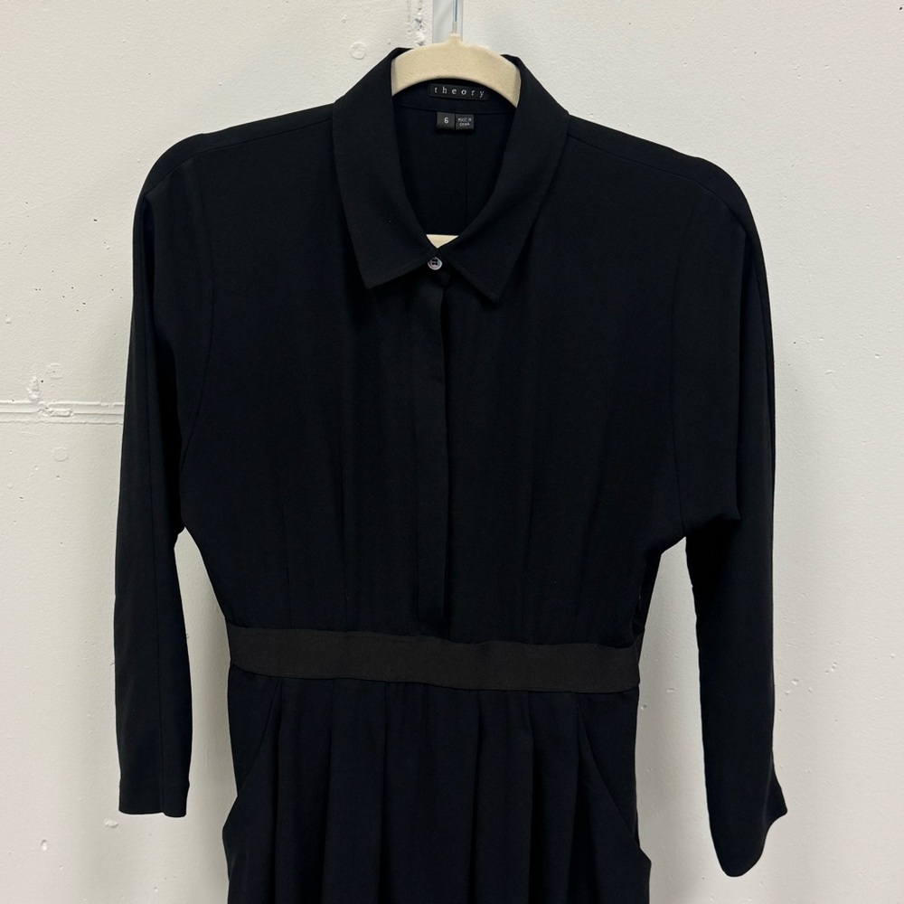 Theory Clemira‎ Intellect Mini Shirt Style Long Sleeve Dress Black Sz 6 - Picture 4 of 13